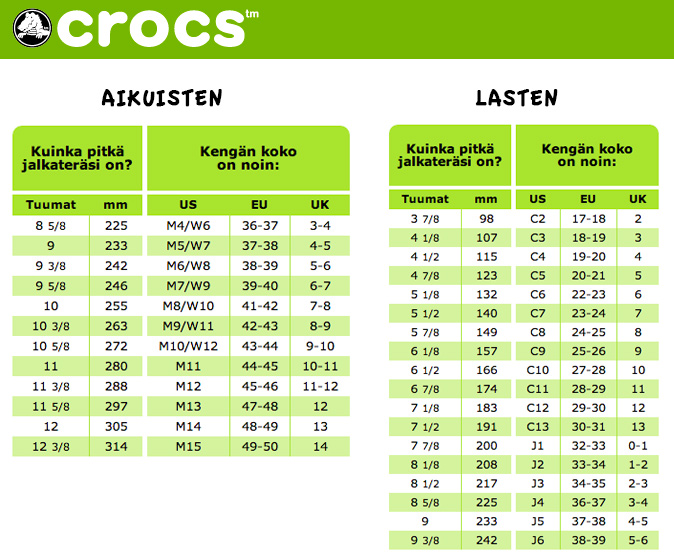 crocs size chart women's